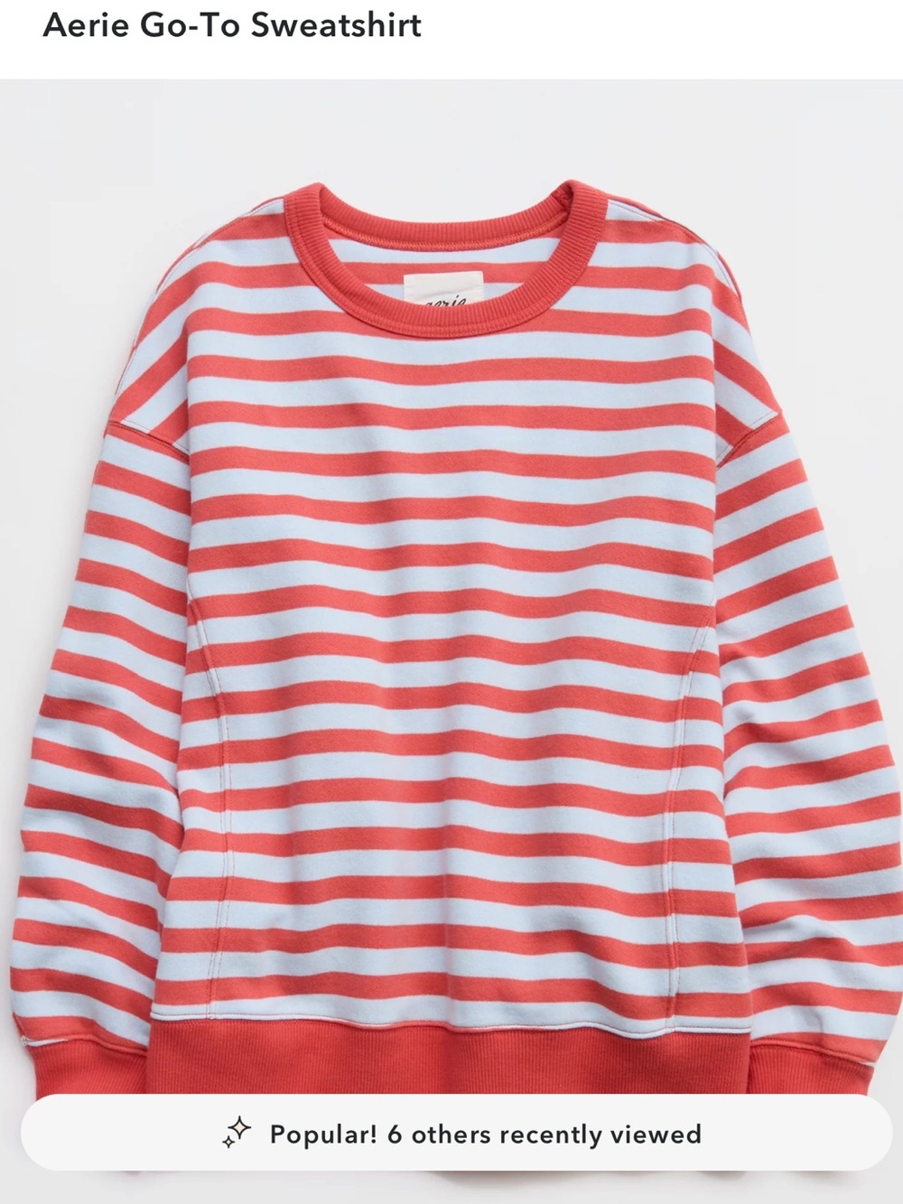 Aerie Woman’s Go-To Crewneck Sweatshirt - Coral/light Blue Stripe